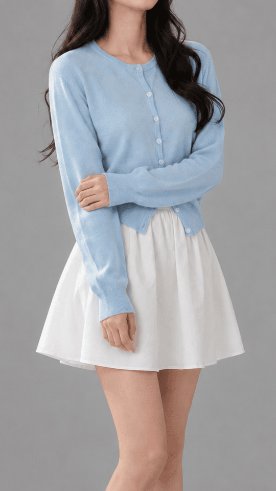 본드로즈 베이직 라운드넥 버튼 가디건 소라