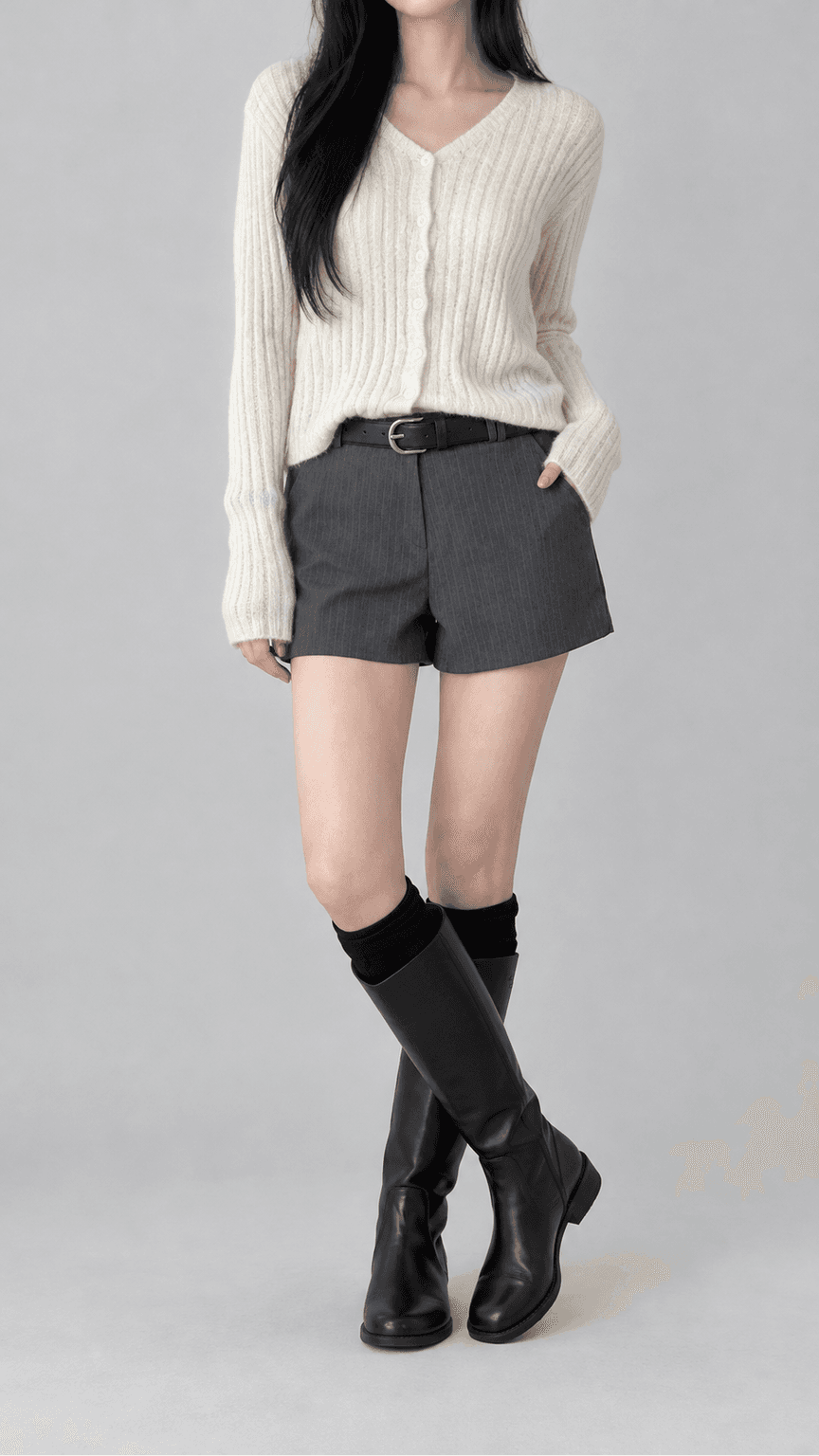 힐펄 슬림 알파카 니트 가디건 아이보리