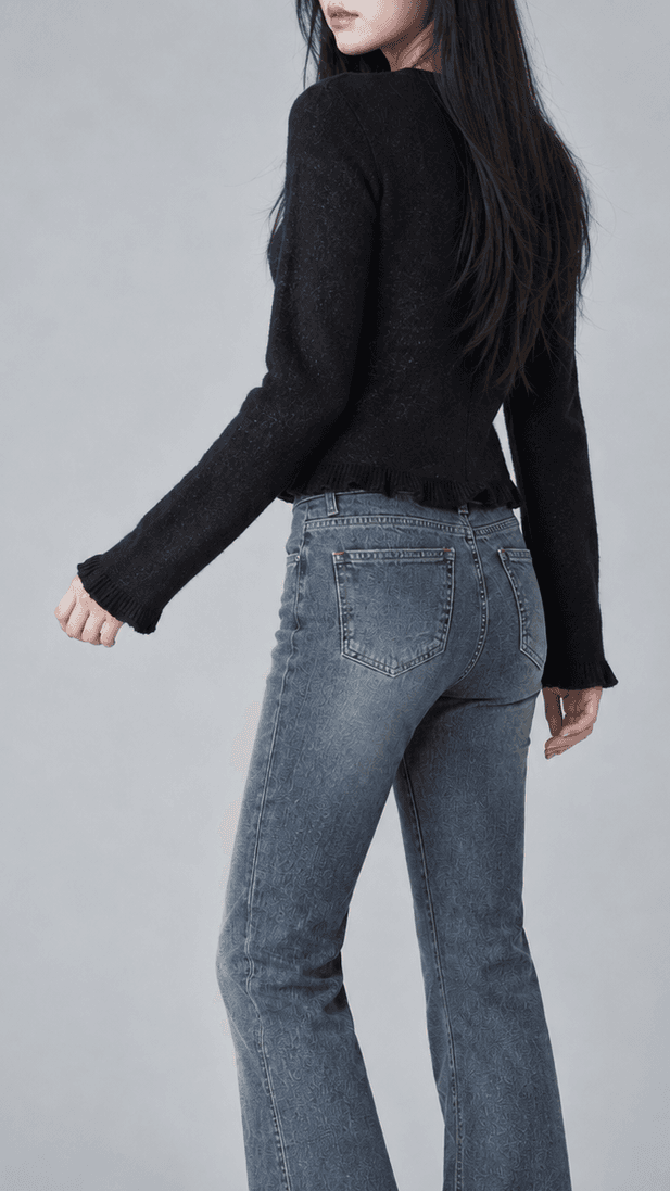 웨이브레인 슬림 알파카 크롭 가디건 블랙