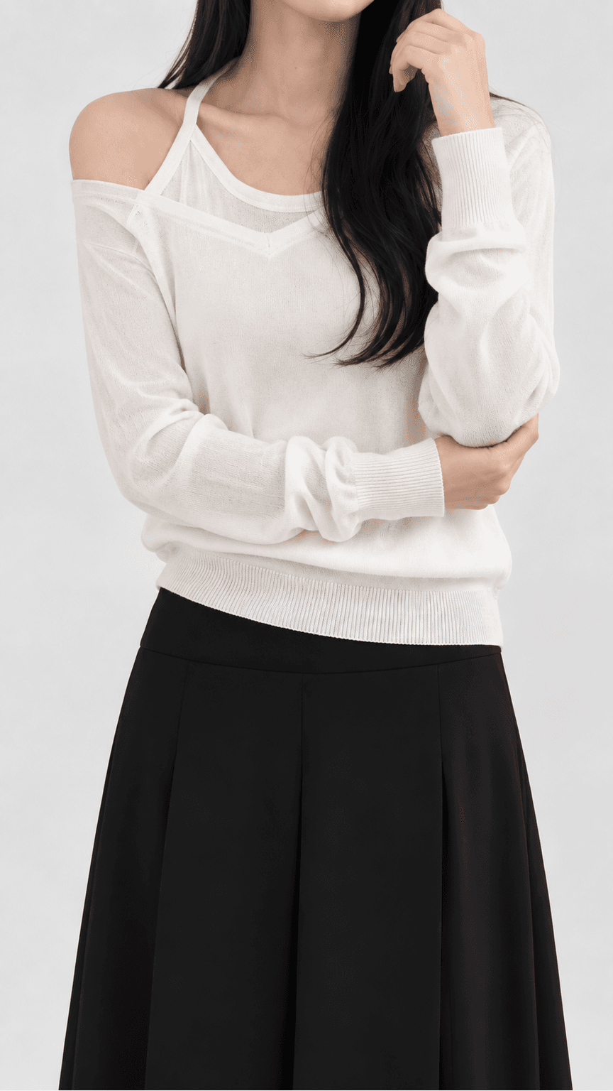 데일리 핀턱 주름 롱스커트 블랙