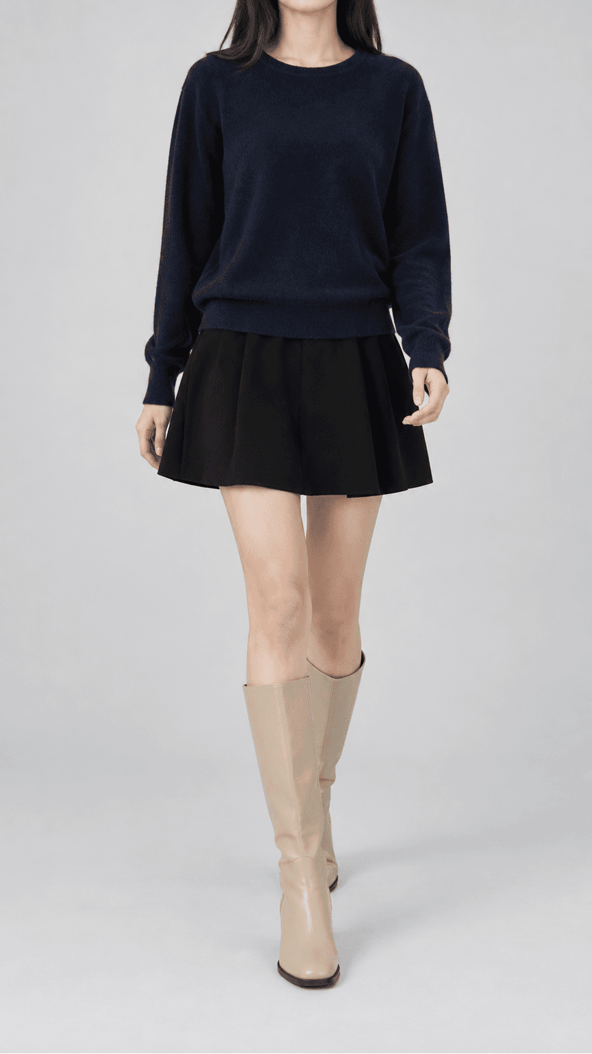 세이지린 울 라운드넥 베이직 니트 네이비