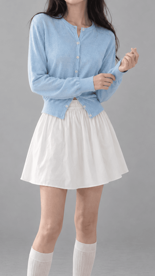 본드로즈 베이직 라운드넥 버튼 가디건 소라