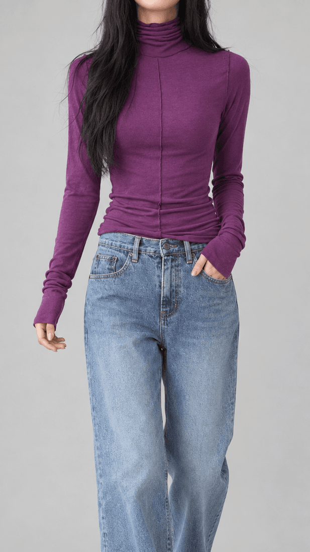 허브센스 울 슬림핏 긴팔 폴라 티셔츠 퍼플