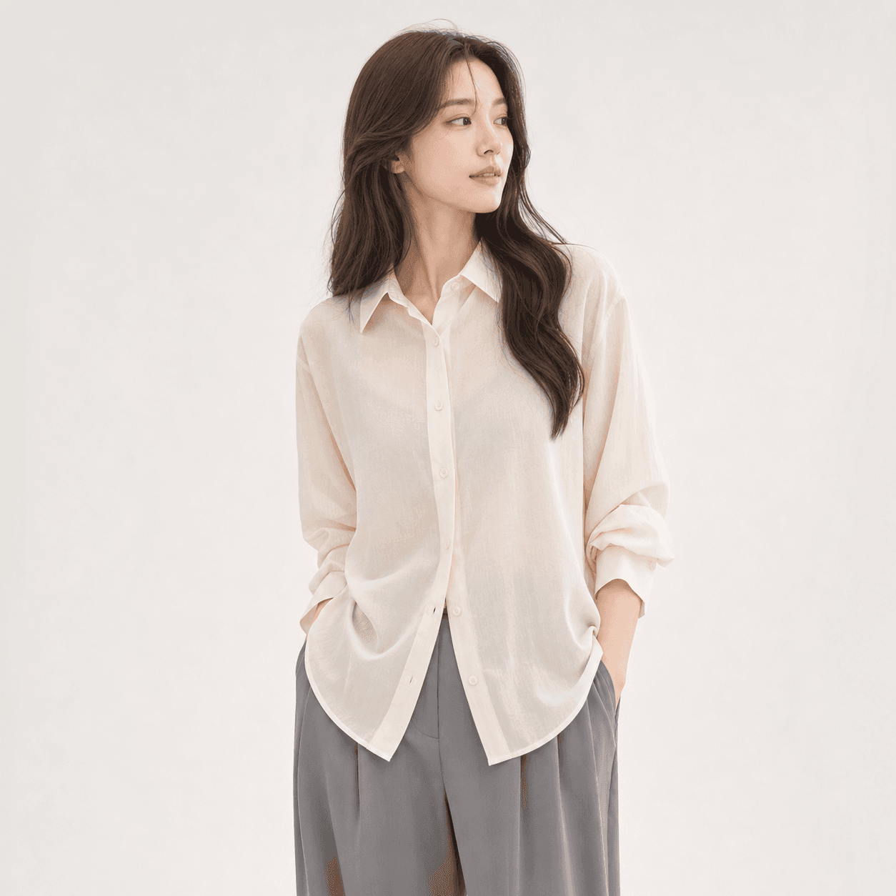 여름 새틴 루즈핏 셔츠 블라우스 화이트
