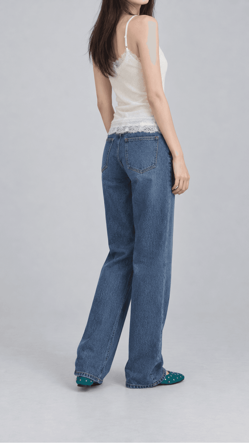 레인소프트 코튼 데님 일자핏 팬츠 딥블루