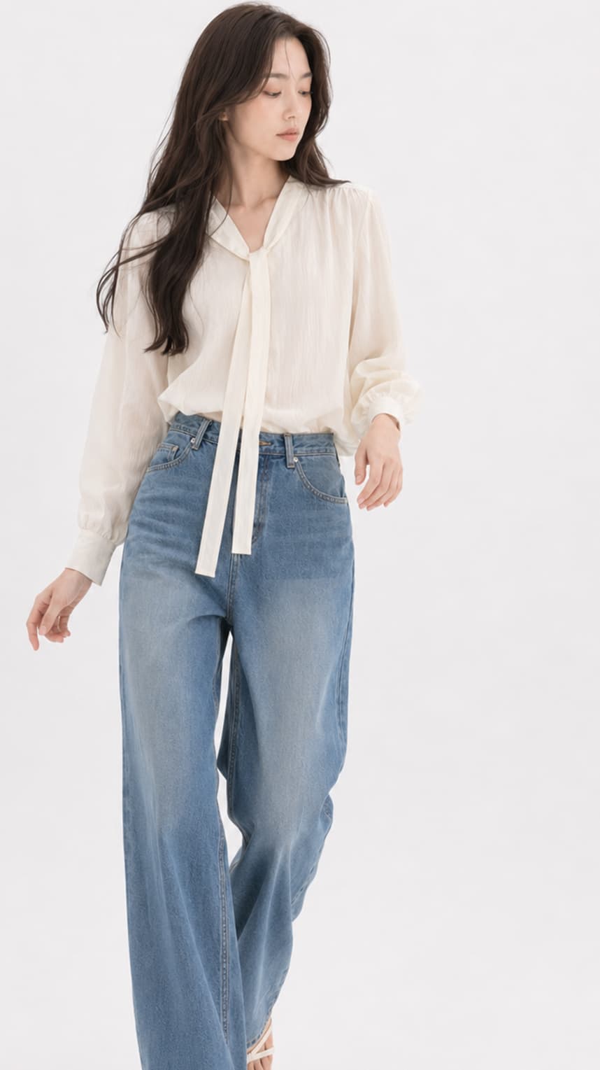 헬로 타이블라우스 아이보리