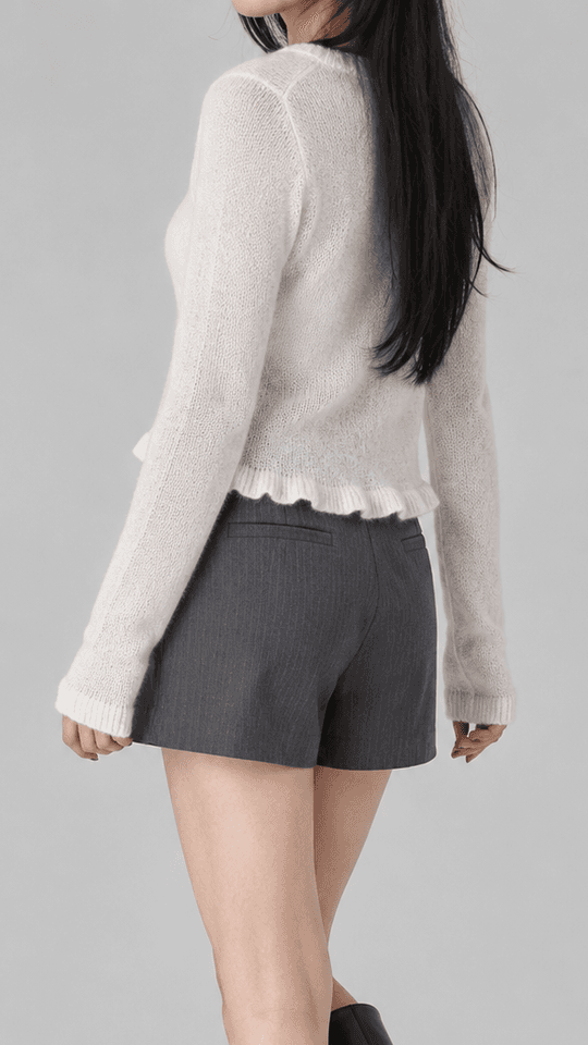 웨이브레인 슬림 알파카 크롭 가디건 크림