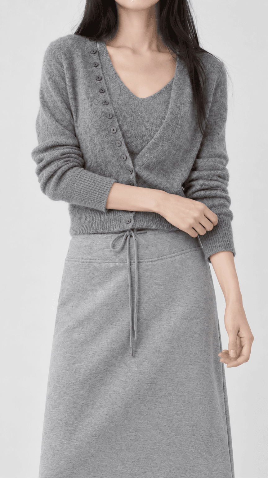 융기모 데일리 롱 스커트 스트링 허리 회색
