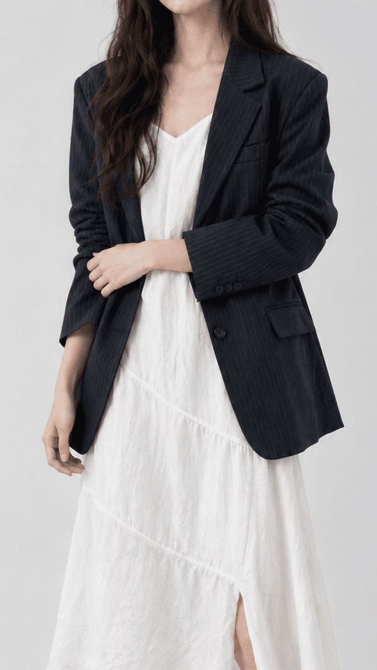 가을 스트라이프 오버핏 자켓 네이비