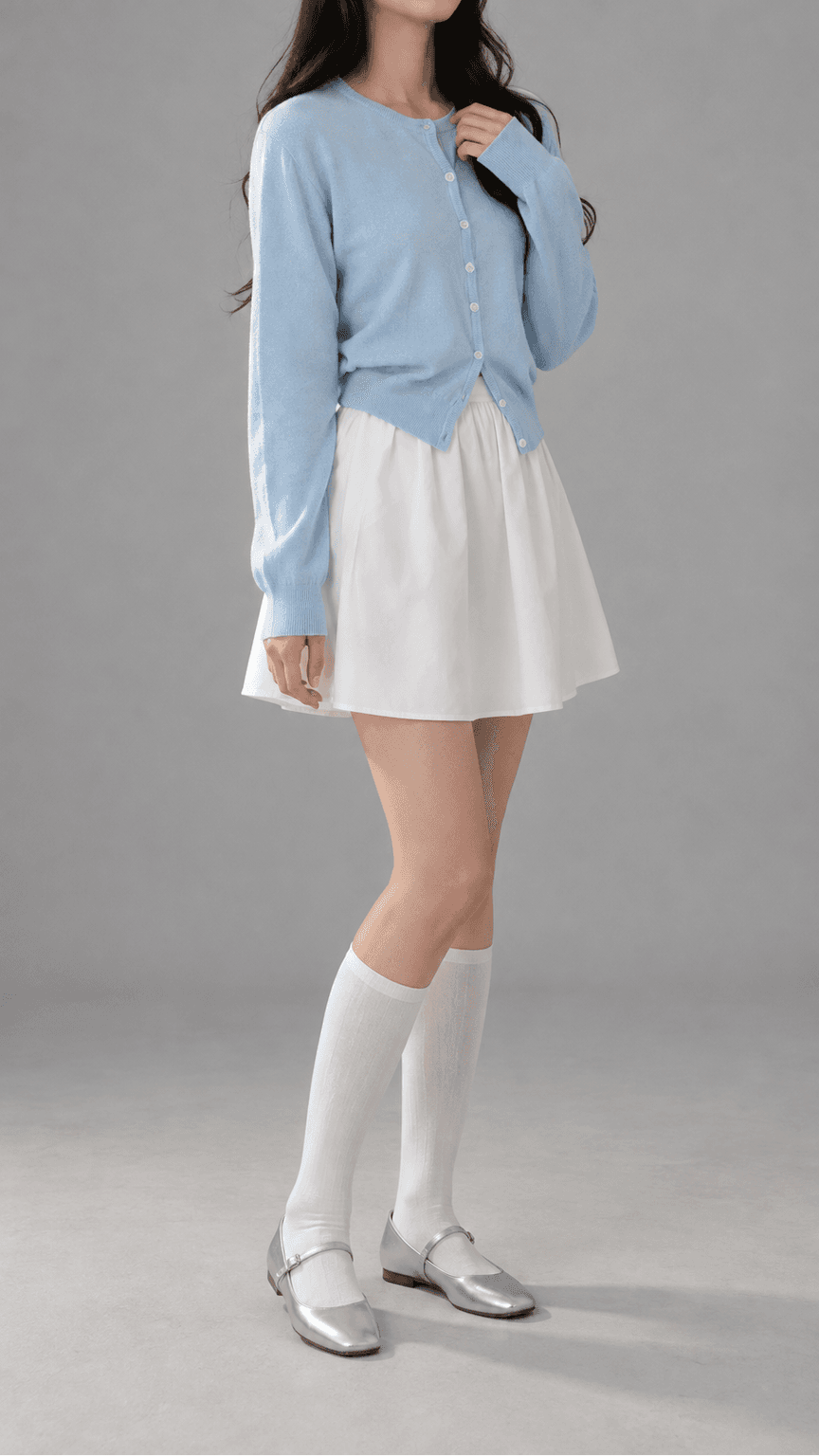 본드로즈 베이직 라운드넥 버튼 가디건 소라