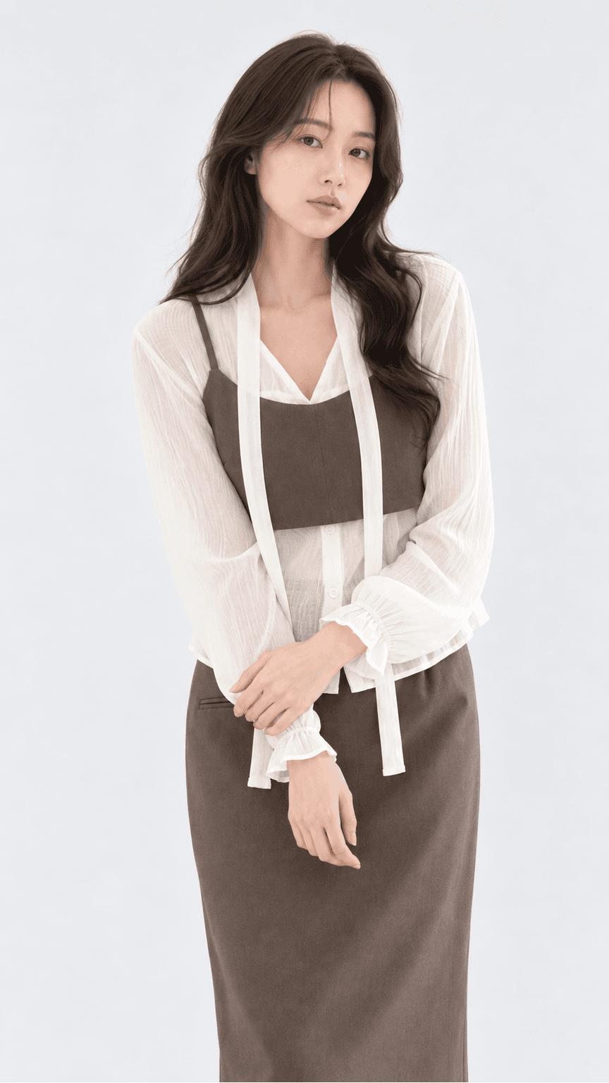 가을 H라인 롱스커트 뷔스티에 셋업 브라운