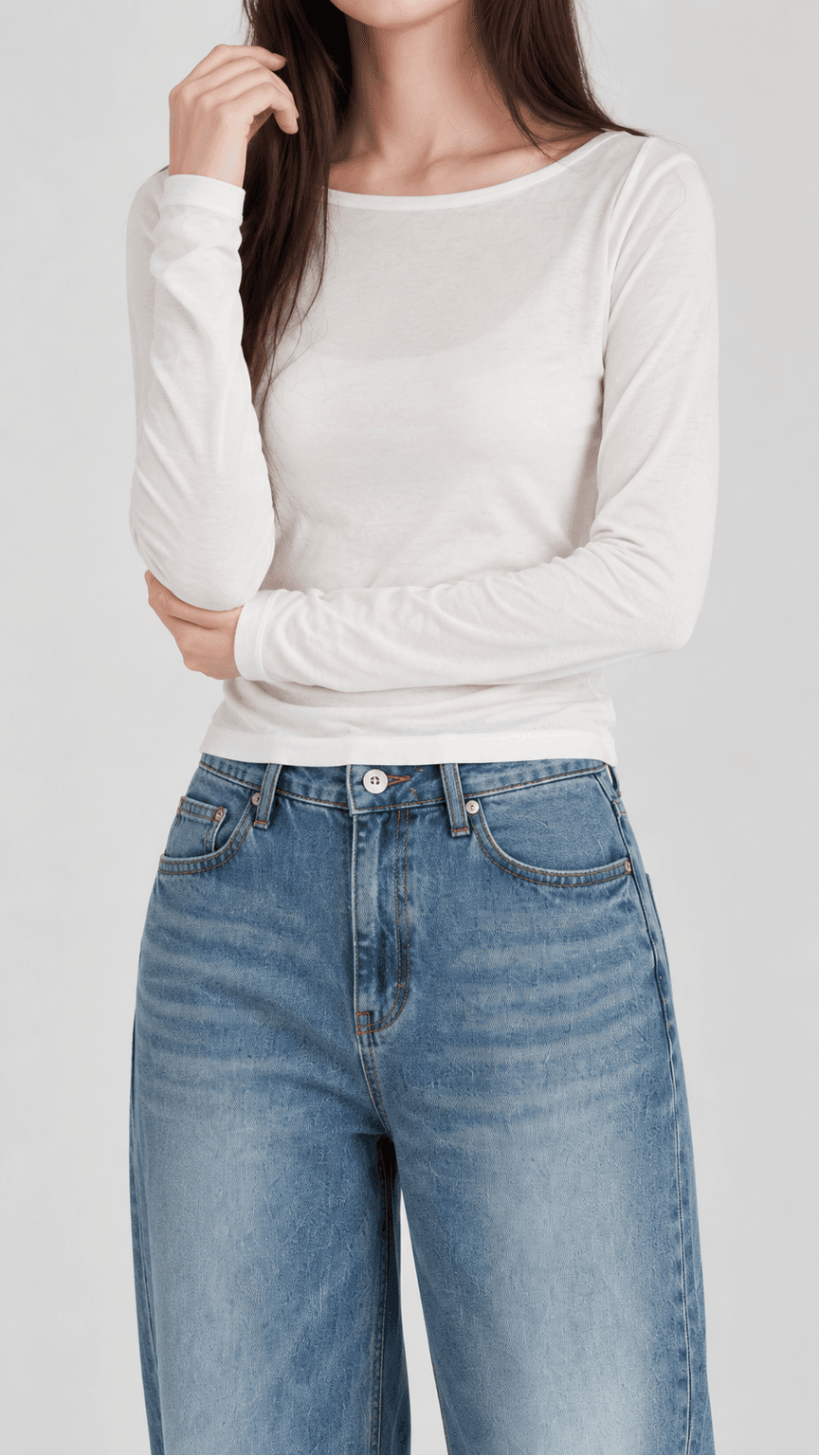 워싱 스트레이트 데님 팬츠 진청