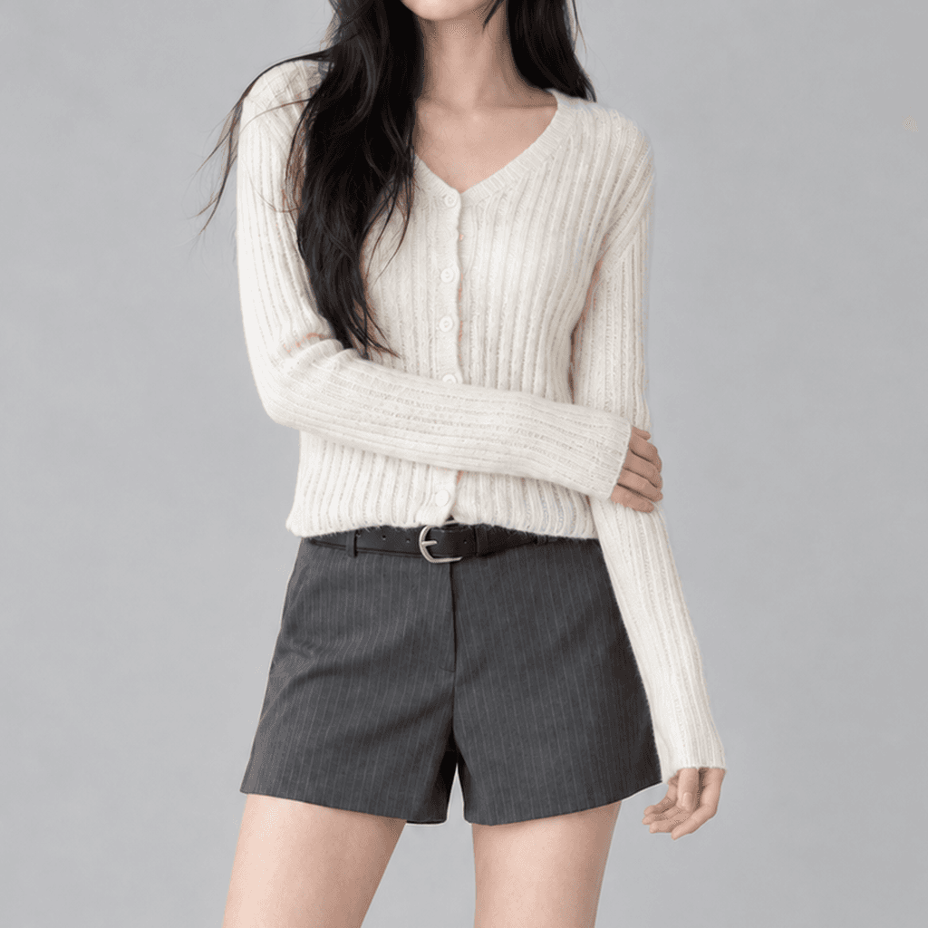 힐펄 슬림 알파카 니트 가디건 아이보리