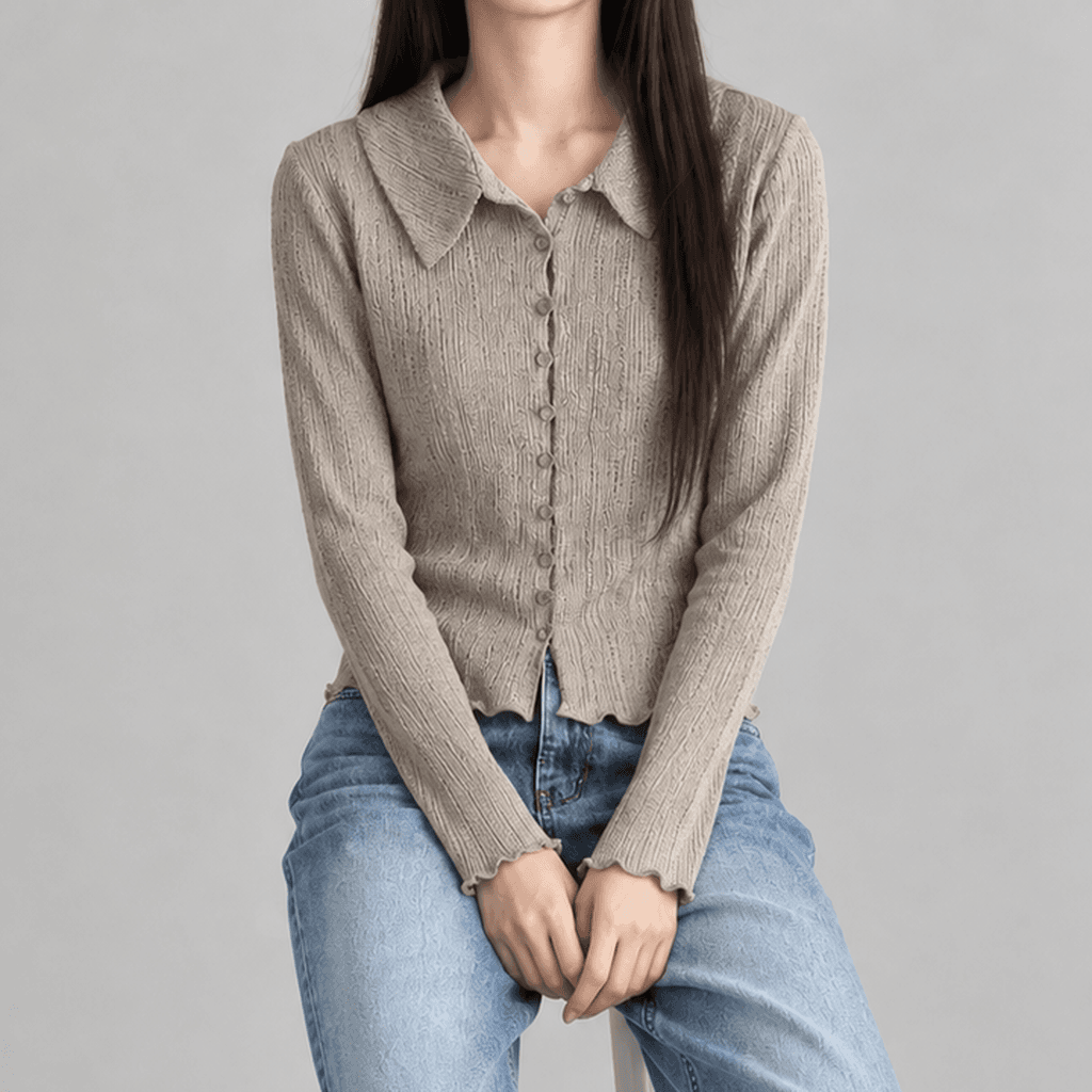노트퓨어 링클지 크롭 카라 가디건 베이지