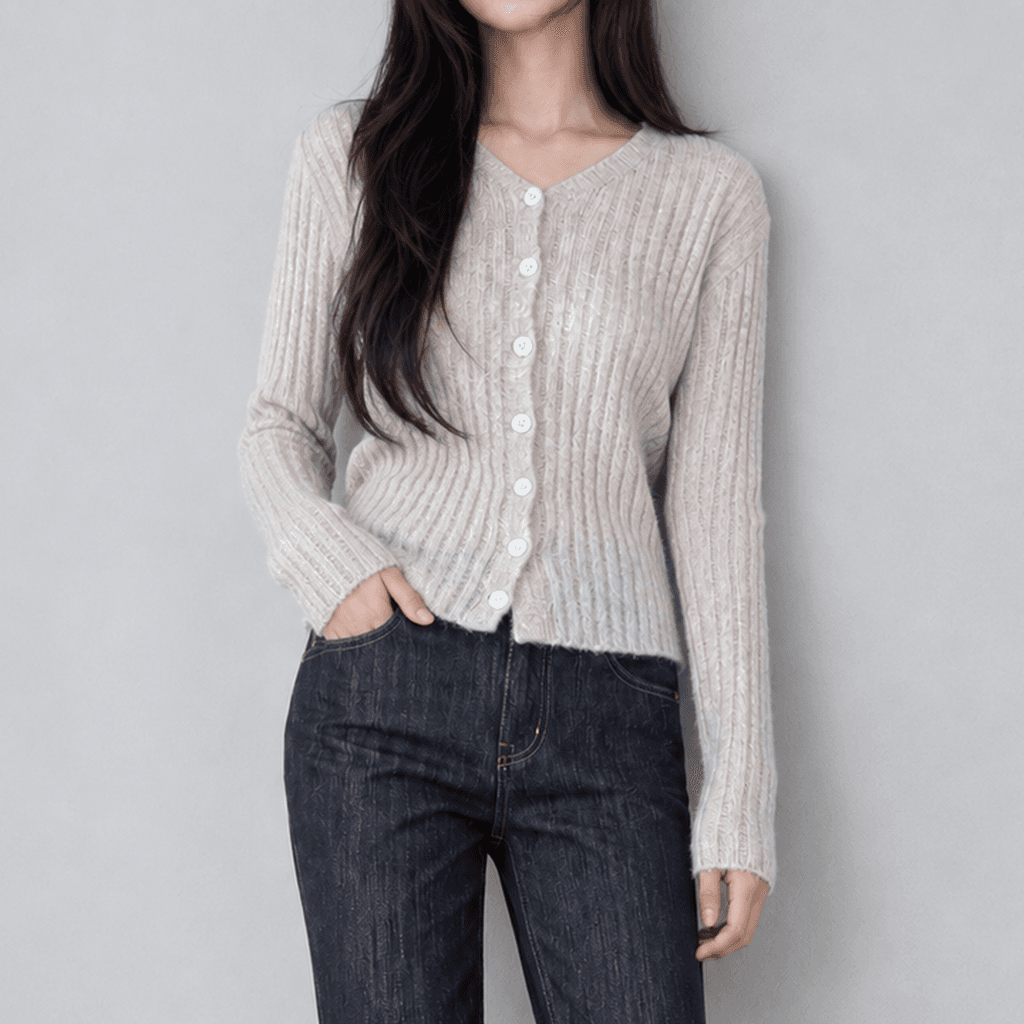 힐펄 슬림 알파카 니트 가디건 블랙