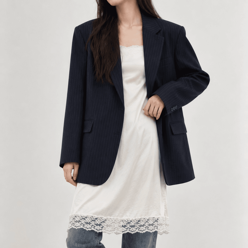 가을 스트라이프 오버핏 자켓 네이비