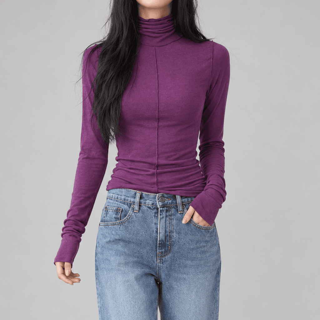 허브센스 울 슬림핏 긴팔 폴라 티셔츠 퍼플