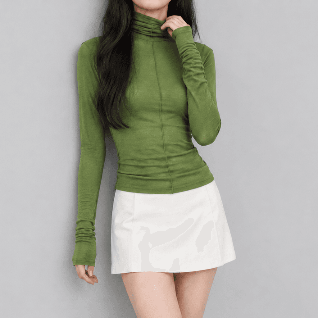 허브센스 울 슬림핏 긴팔 폴라 티셔츠 그린