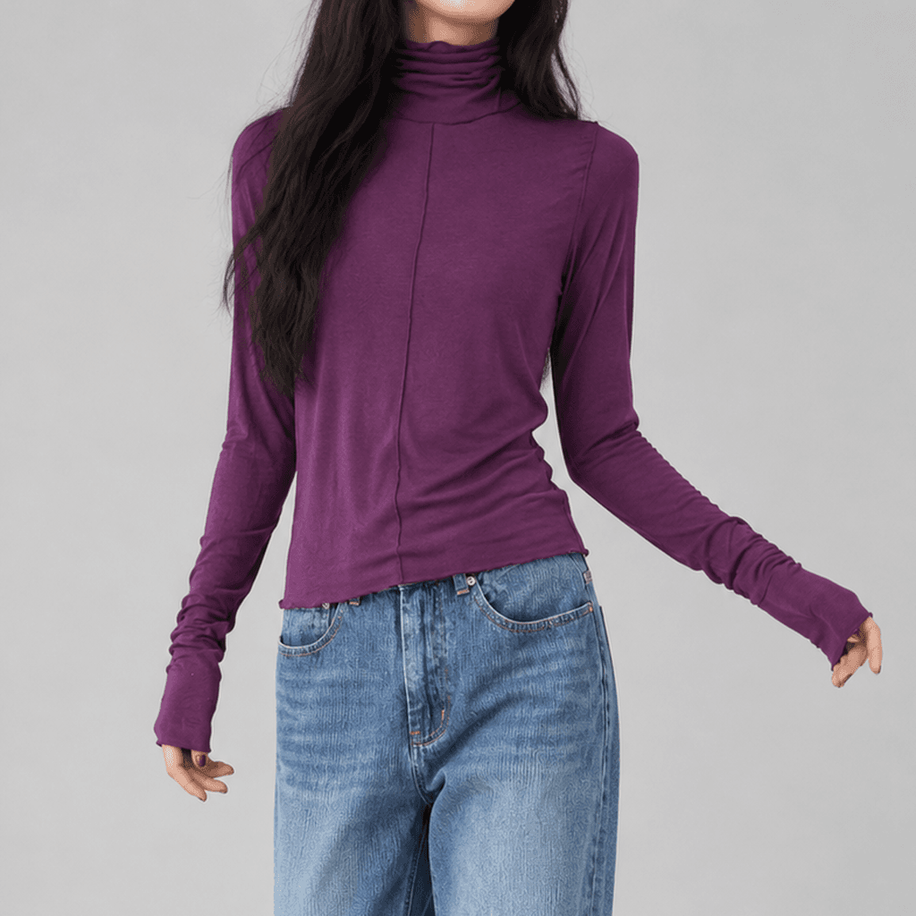 허브센스 울 슬림핏 긴팔 폴라 티셔츠 퍼플