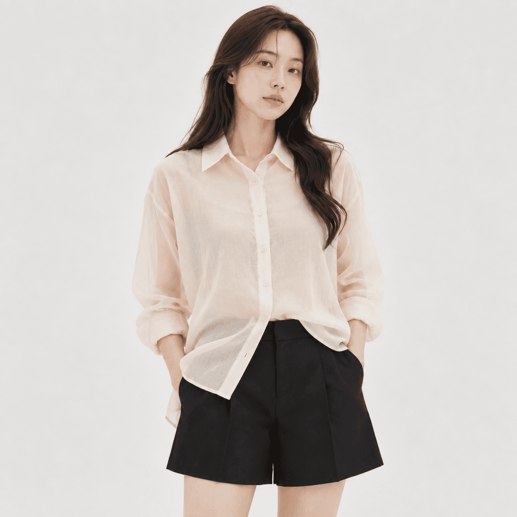 여름 시어 오간자 루즈핏 셔츠 블라우스 크림