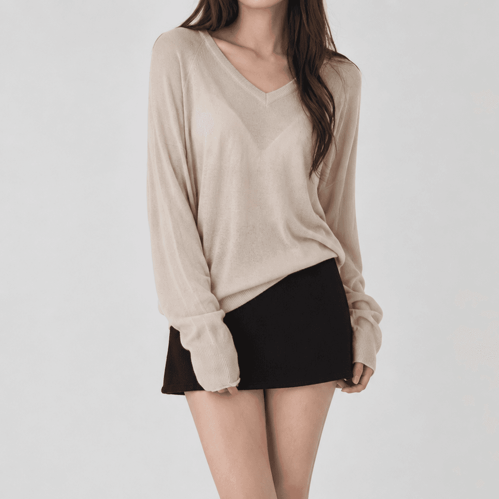 가을 루즈핏 브이넥 니트 베이지