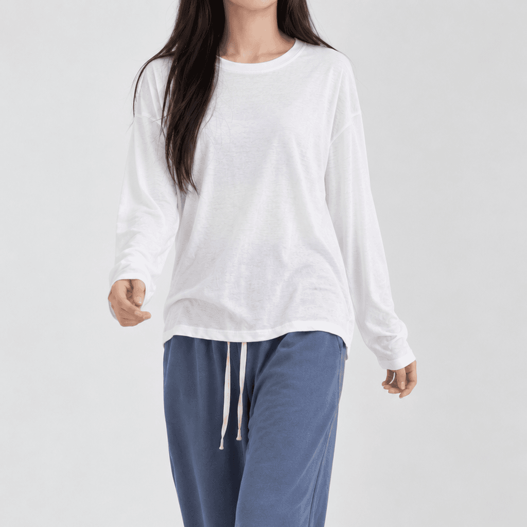 캄레이 찰랑 루즈핏 라운드넥 긴팔 티셔츠 화이트