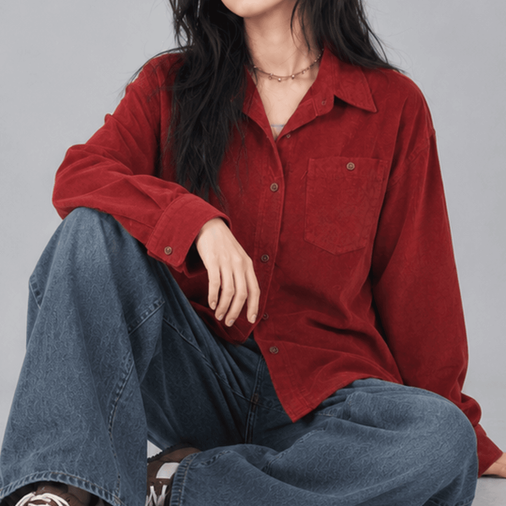 코어글로우 빈티지 코듀로이 루즈핏 셔츠 다크레드