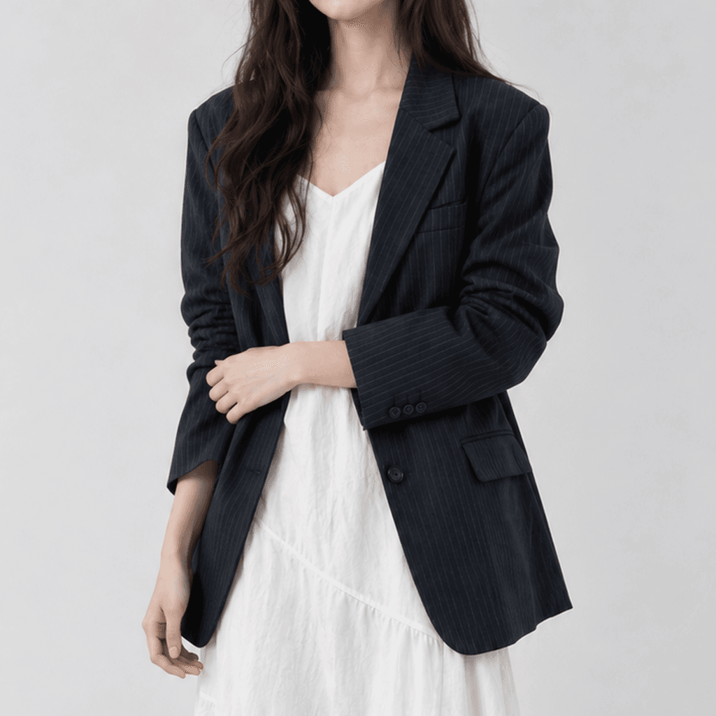 가을 스트라이프 오버핏 자켓 네이비