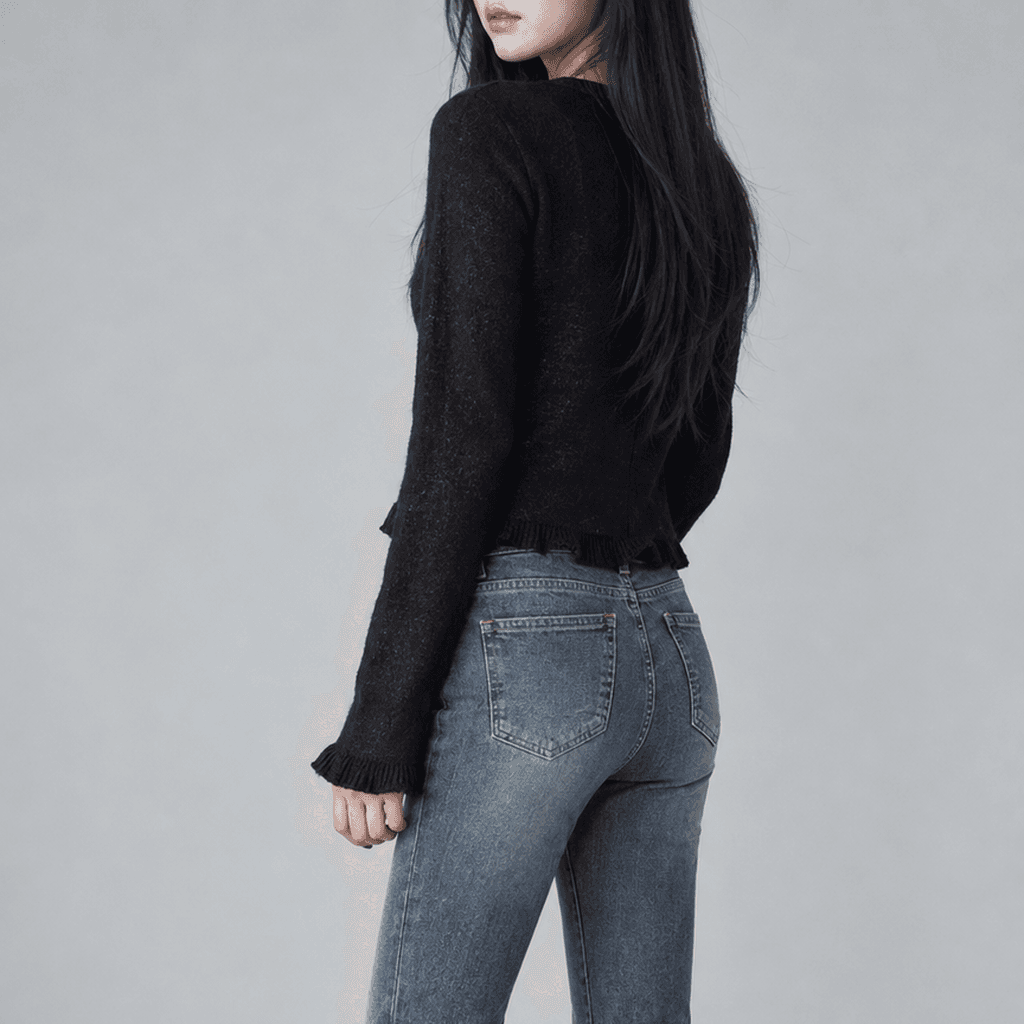 웨이브레인 슬림 알파카 크롭 가디건 블랙