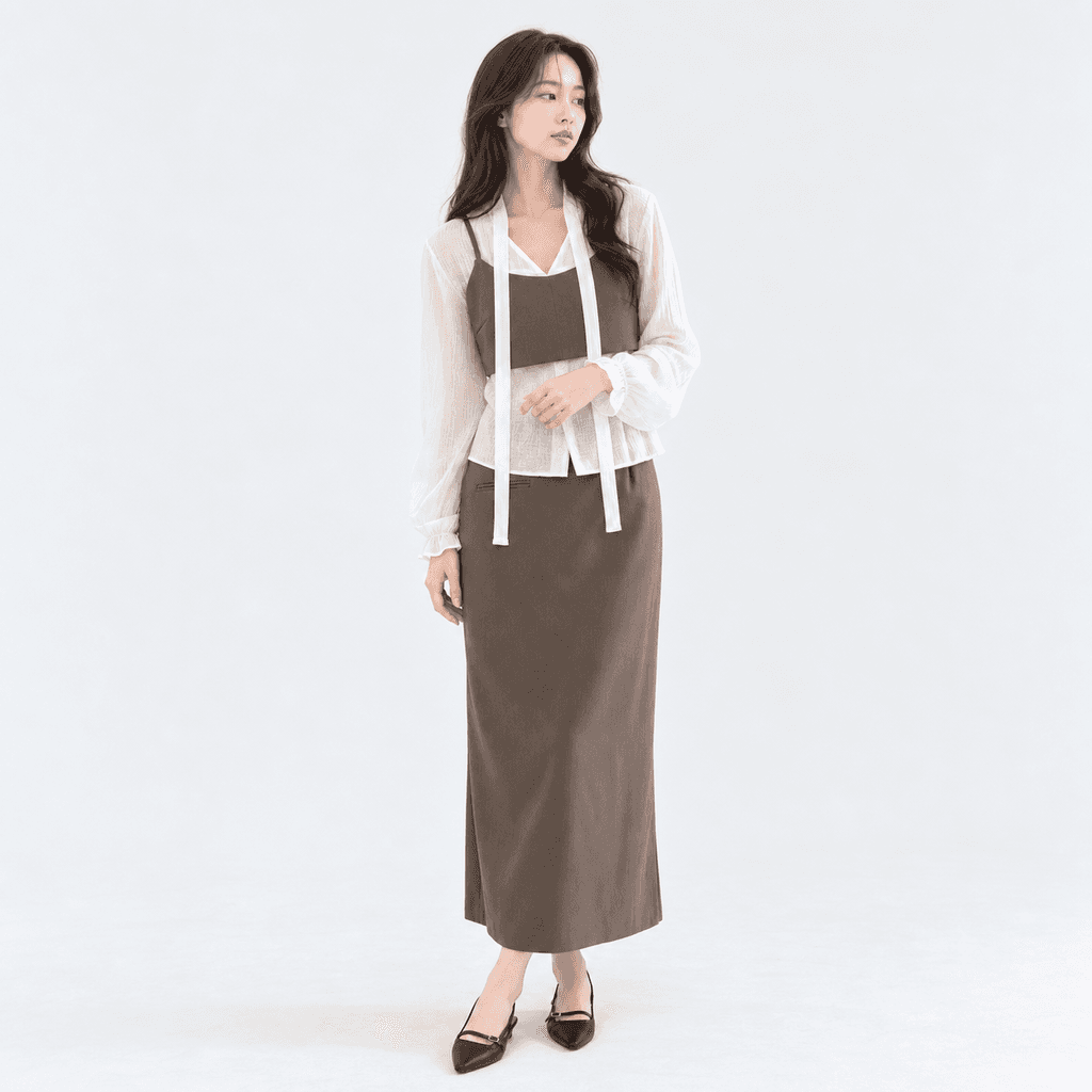 가을 H라인 롱스커트 뷔스티에 셋업 브라운