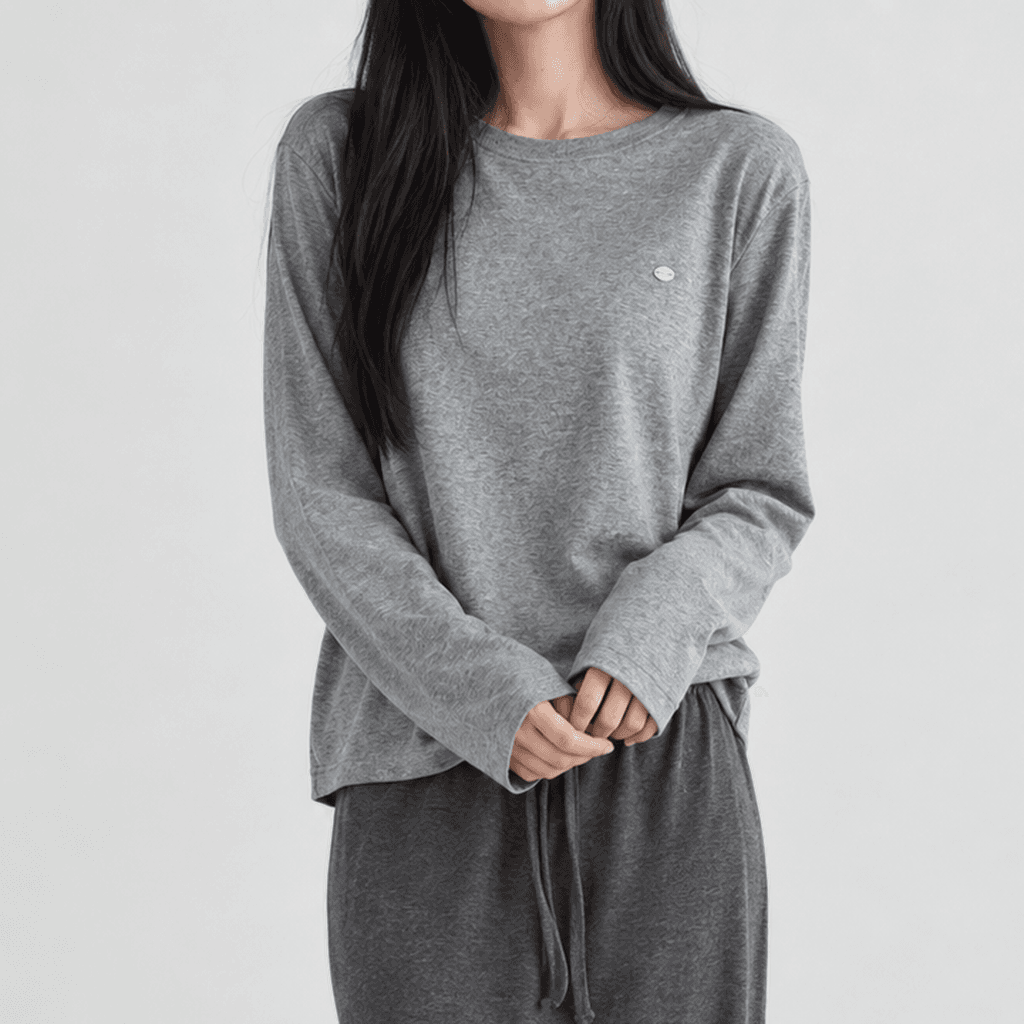 데일리 슬라브 루즈핏 긴팔 티셔츠 미니 메달 그레이