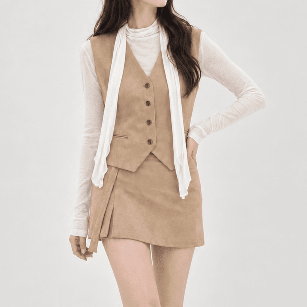 가을 스웨이드 슬림핏 베스트 브이넥 베이지