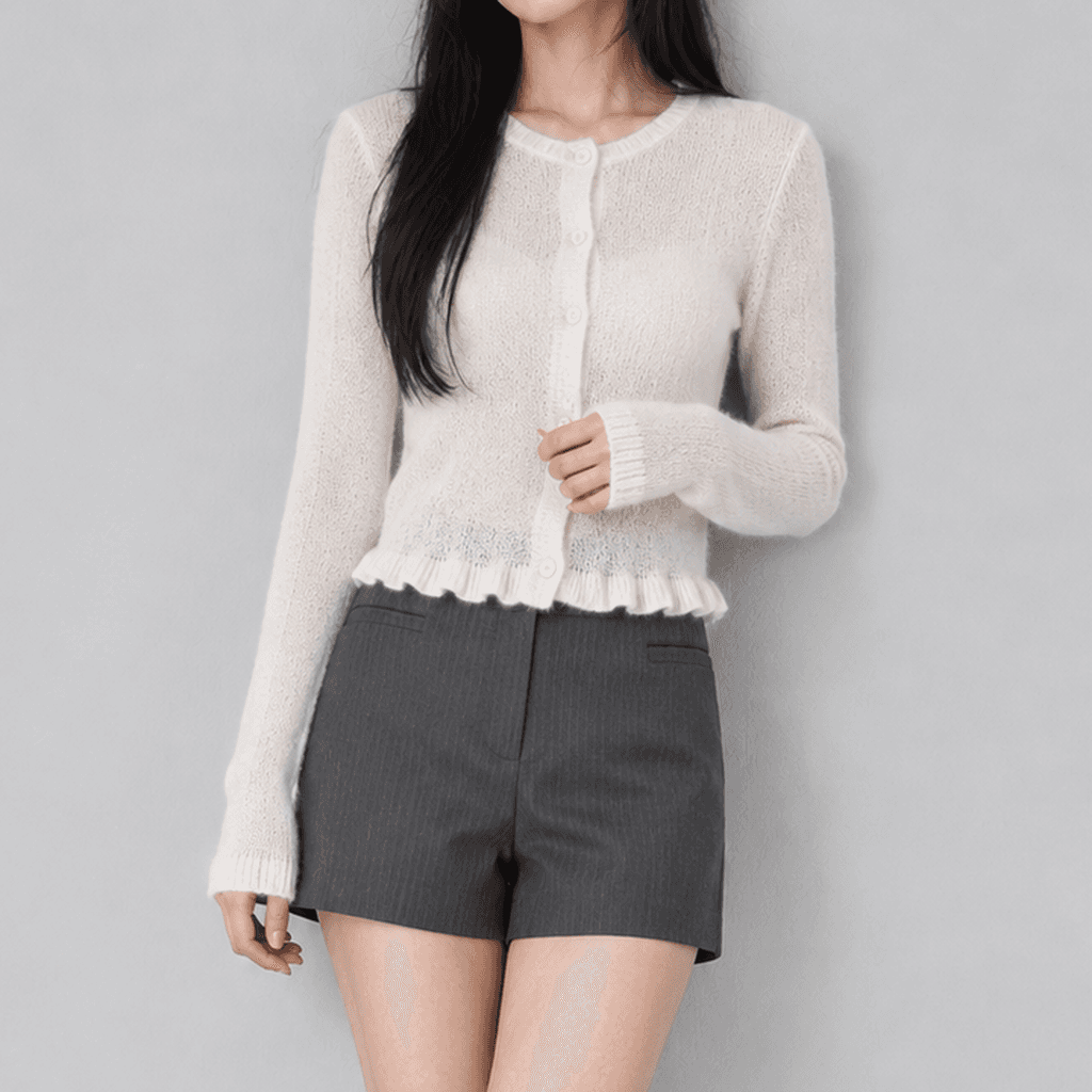 웨이브레인 슬림 알파카 크롭 가디건 크림