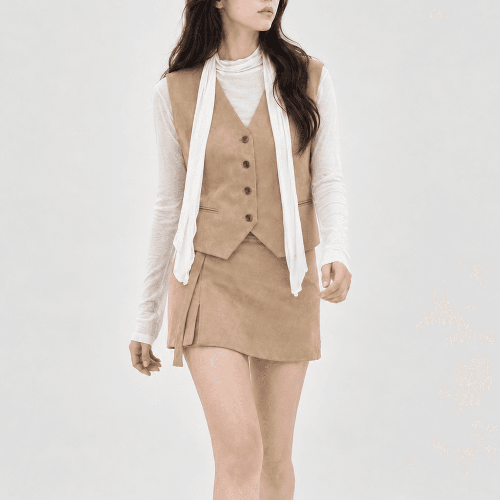 가을 스웨이드 슬림핏 베스트 브이넥 베이지