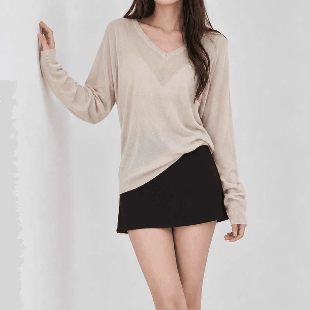 가을 루즈핏 브이넥 니트 베이지
