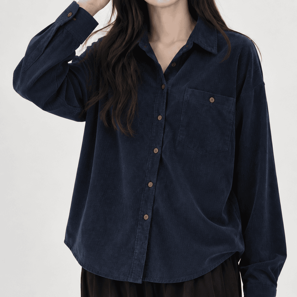 코어글로우 빈티지 코듀로이 루즈핏 셔츠 네이비