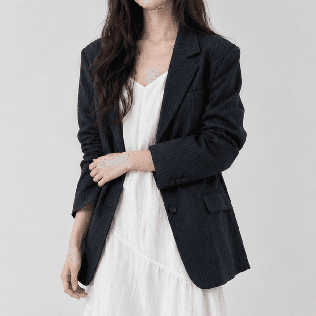 가을 스트라이프 오버핏 자켓 네이비