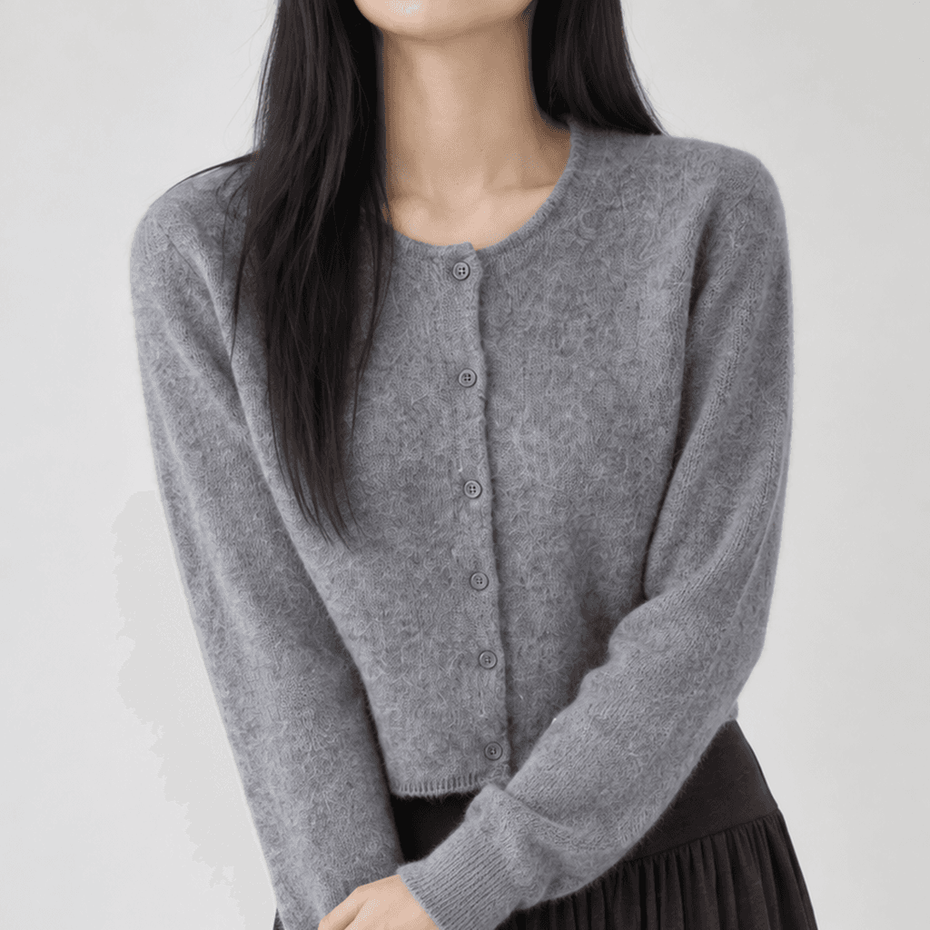 몽글 앙고라 크롭 가디건 라운드넥 그레이
