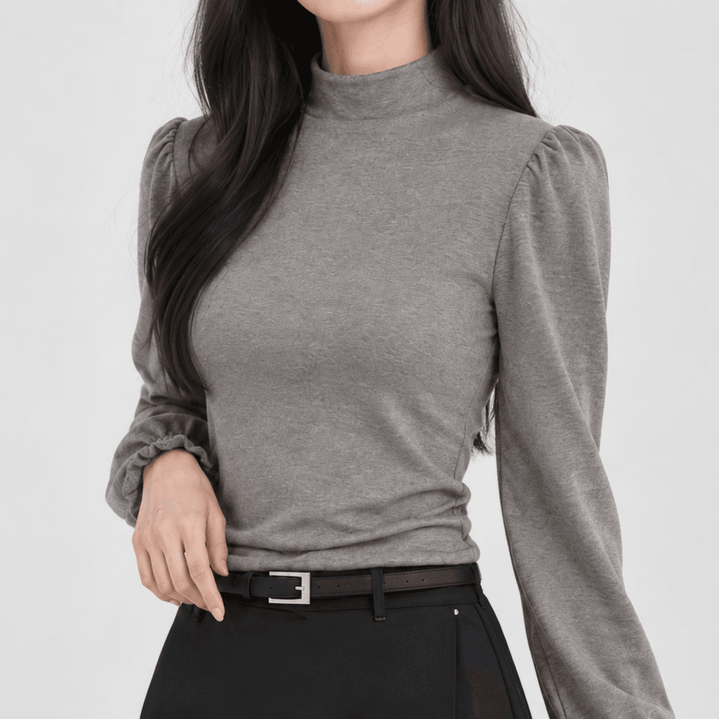속기모 반목 퍼프소매 티셔츠 그레이