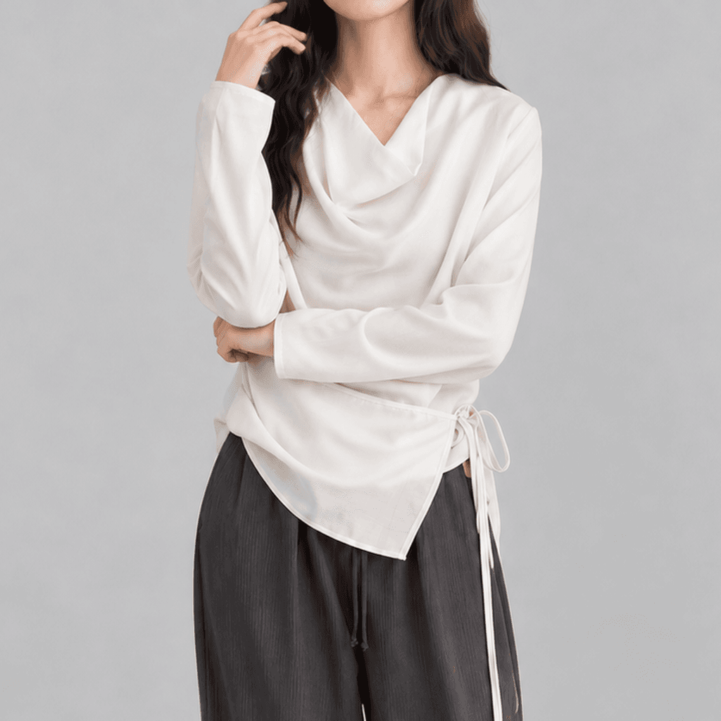 로우올리브 카울넥 랩 스트랩 블라우스 아이보리